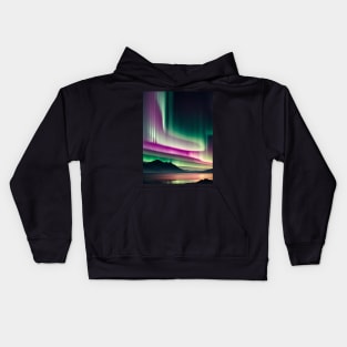 Minimalist Teal Purple Nature Night Sky Aurora Borealis Northern Lights Kids Hoodie